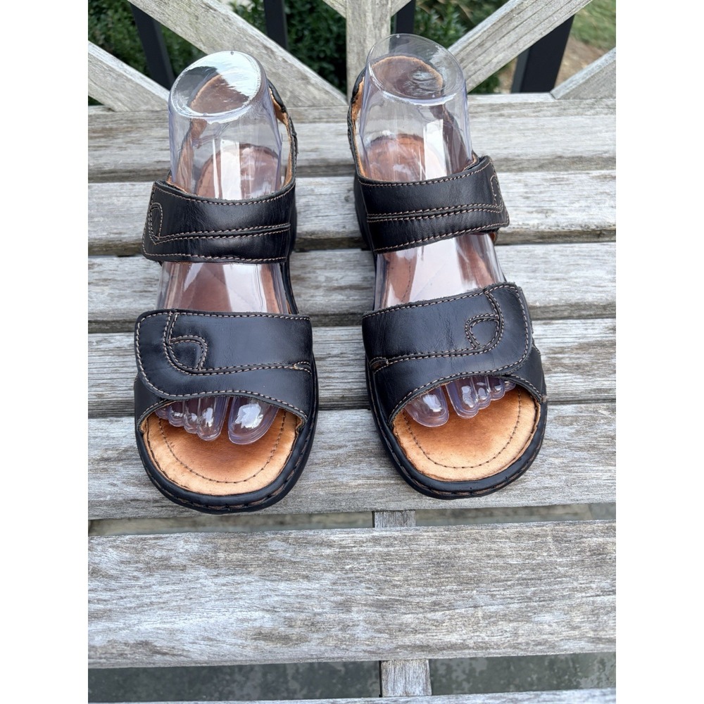 Josef Siebel Adjustable Black Leather Strap Sandals Womens US Sz 8/EU 39 Comfort